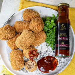 Pulled Pork Croquettes with Black Truffle BBQ Sauce 
